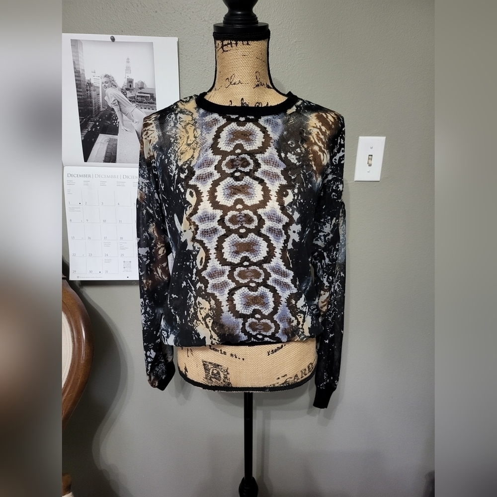 CAbi Semi'Sheer Animal Print Pullover Top M
